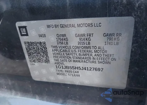 2018 Chevrolet Sonic Ls Auto из США, поврежденный, VIN 1G1JB5SH5J4127697